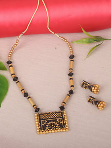 Black and Golden Beaded Terracotta Necklace - A Local Tribe