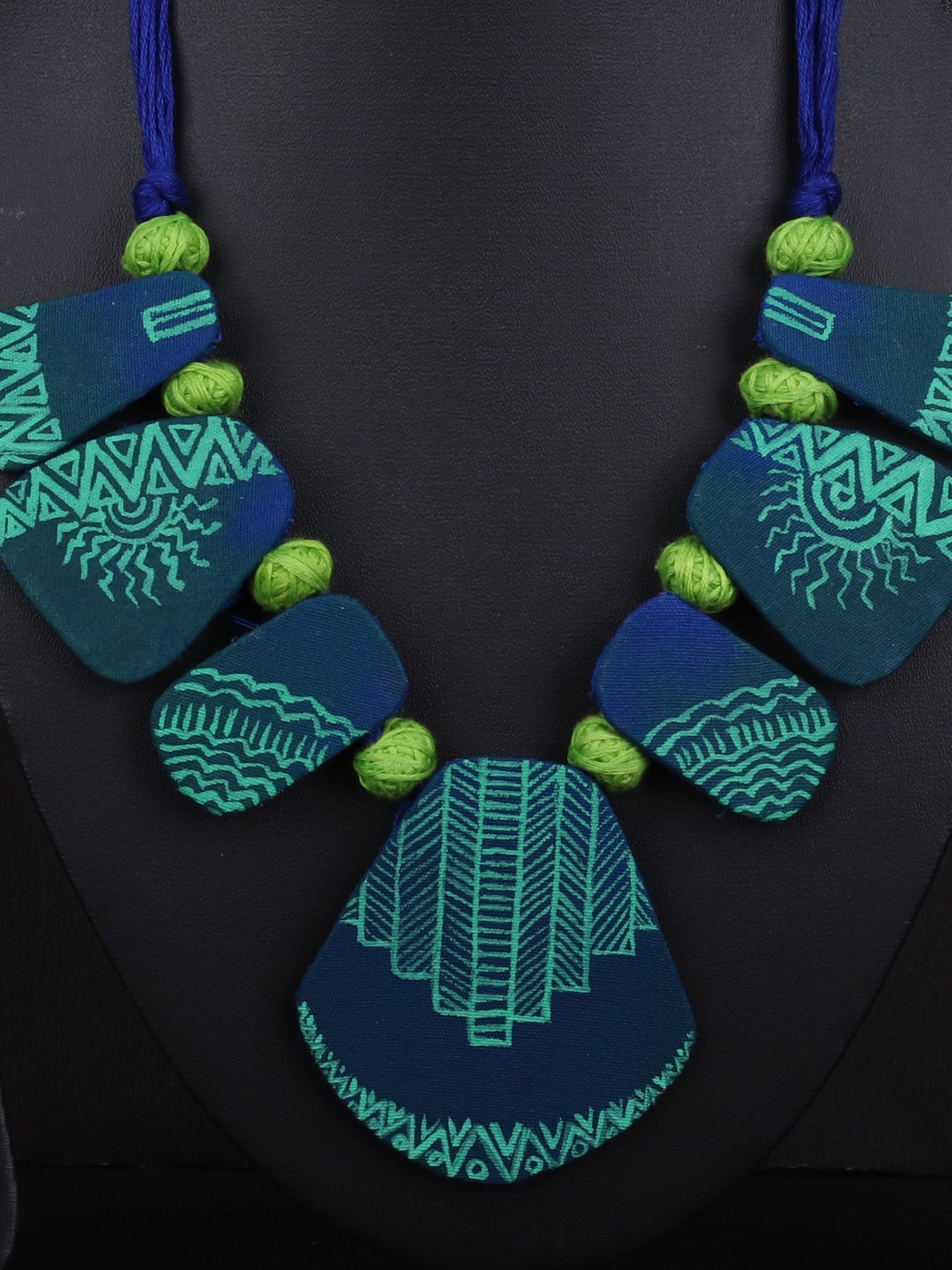 Blue and Green colored Handpainted Terracotta Necklace Set - A Local Tribe