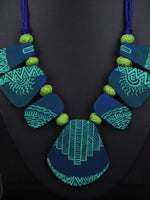 Load image into Gallery viewer, Blue and Green colored Handpainted Terracotta Necklace Set - A Local Tribe
