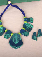 Load image into Gallery viewer, Blue and Green colored Handpainted Terracotta Necklace Set - A Local Tribe
