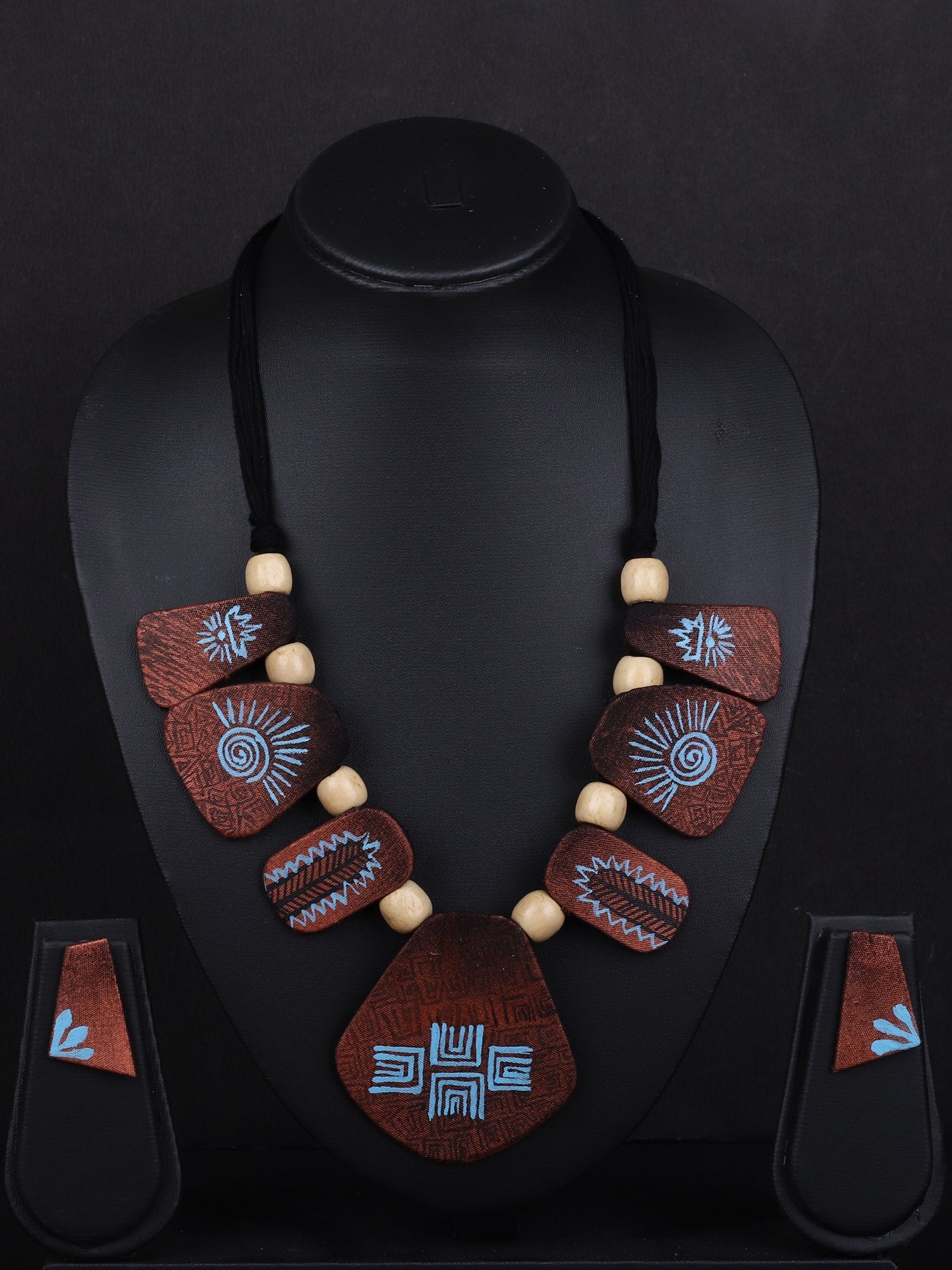Brown colored Handprinted Terracotta Necklace Set - A Local Tribe