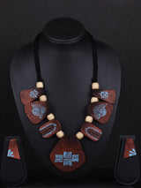 Brown colored Handprinted Terracotta Necklace Set - A Local Tribe