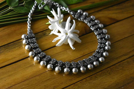 Ekladh Silver Stone Oxidised Necklace Set - A Local Tribe