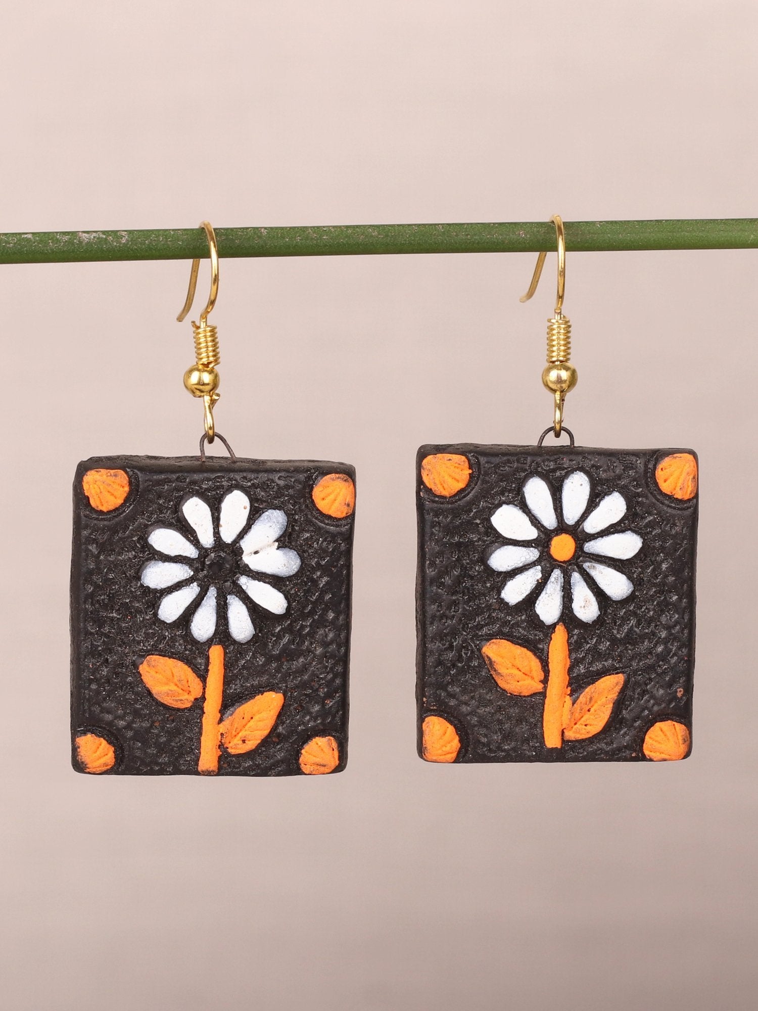 Flower Designed Black Terracotta Earrings - A Local Tribe