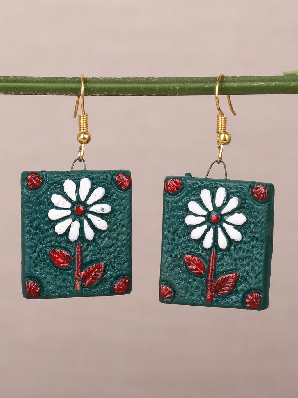 Flower Designed Sea Green Terracotta Earrings - A Local Tribe