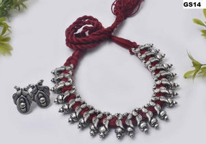 German Silver Necklace With Maroon Thread - A Local Tribe