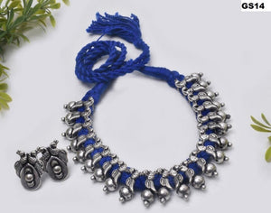 German Silver Necklace With Royal Blue Thread - A Local Tribe