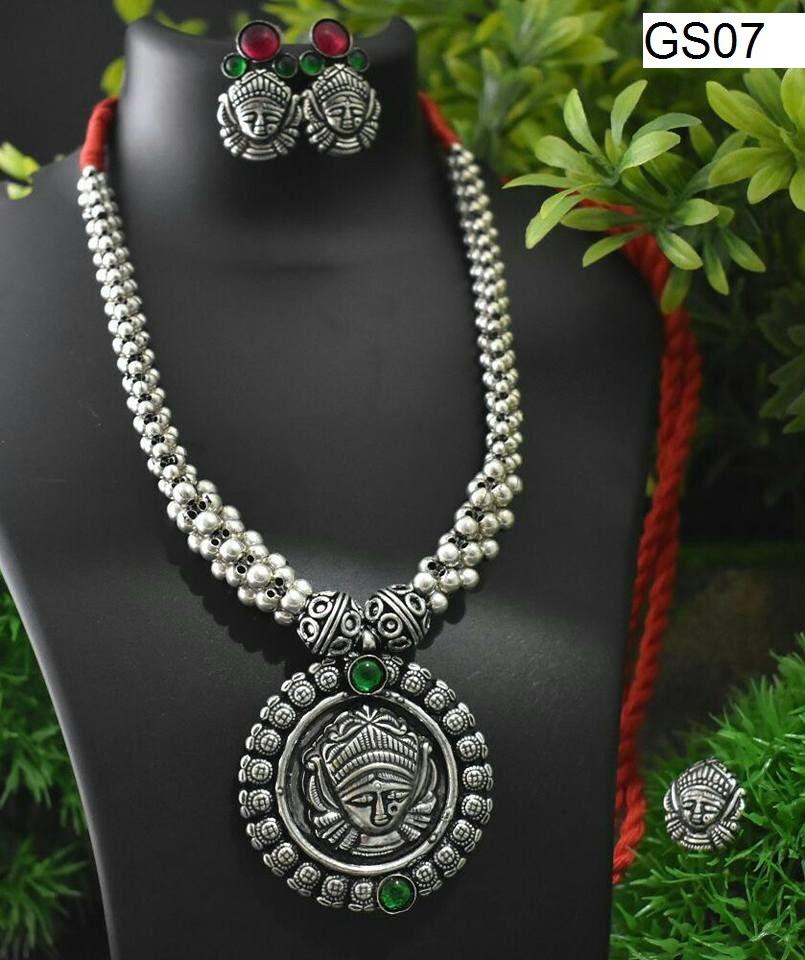 Green Stone Silver Necklace With Earring And Nosepin - A Local Tribe