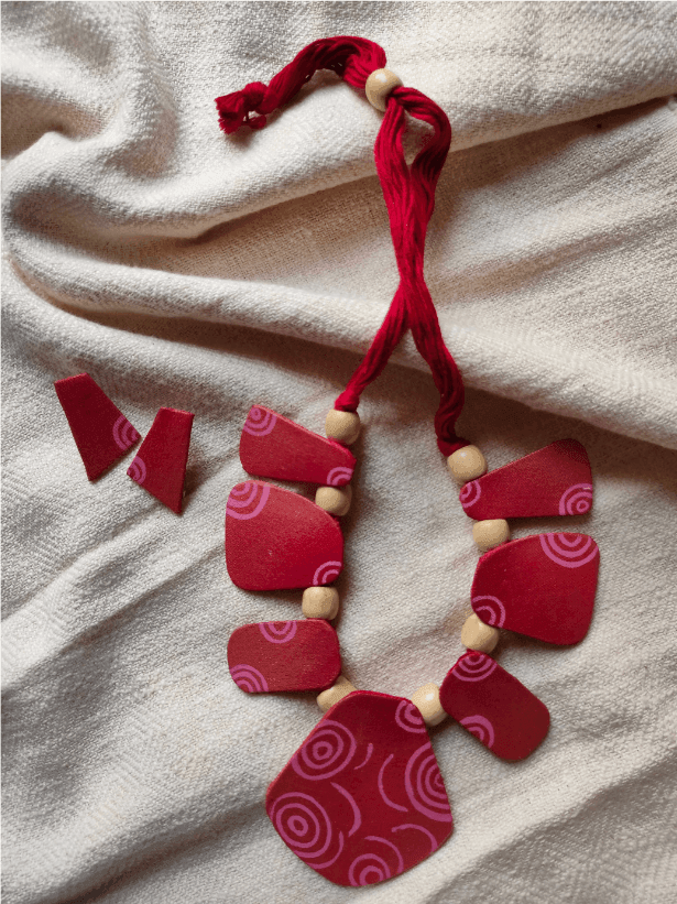 Handmade Fabric and Wooden Beads Necklace Set - A Local Tribe