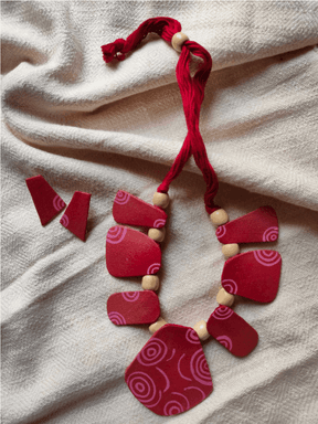 Handmade Fabric and Wooden Beads Necklace Set - A Local Tribe