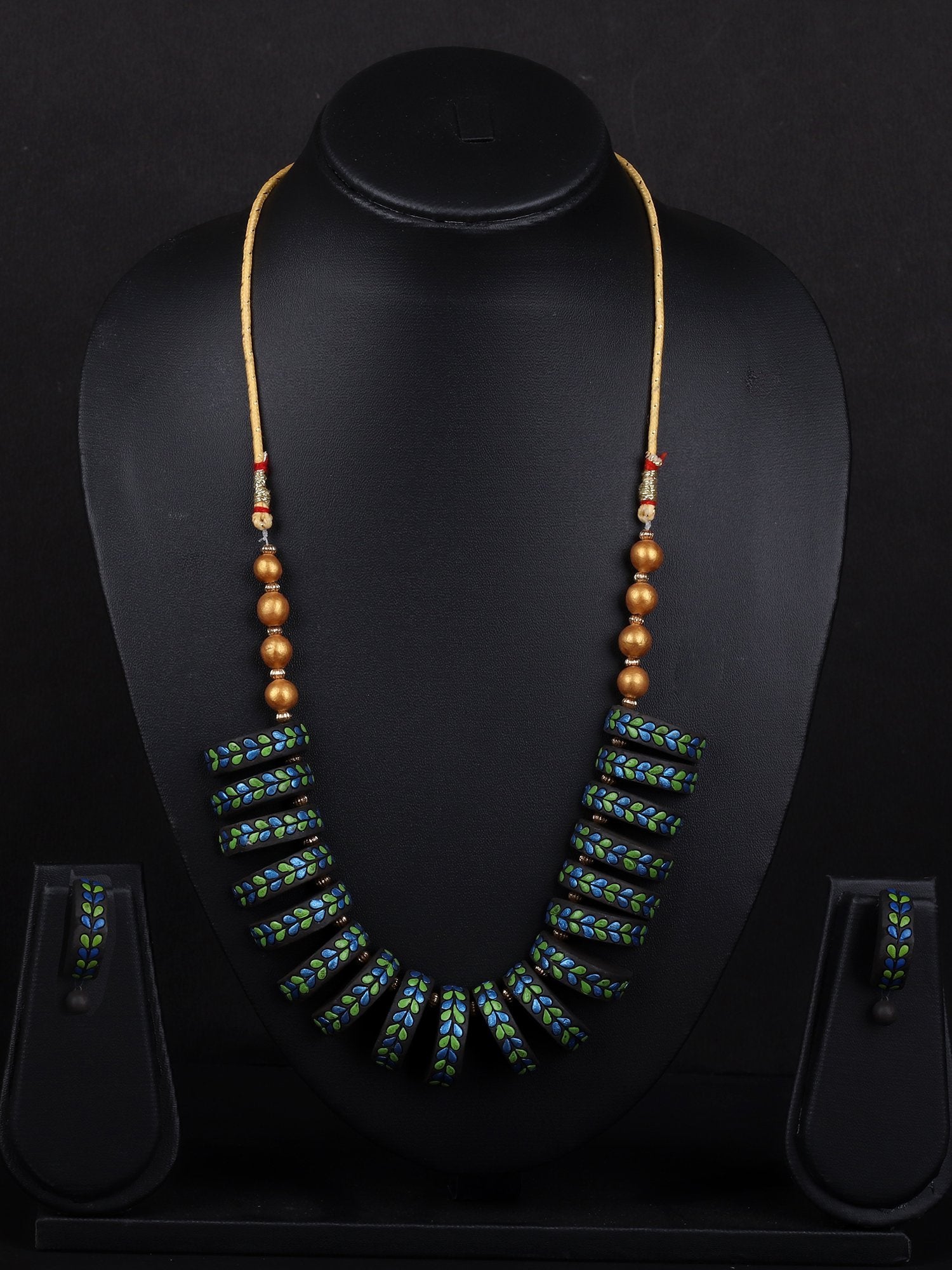 Leaf Painted Beaded Terracotta Necklace Set - A Local Tribe