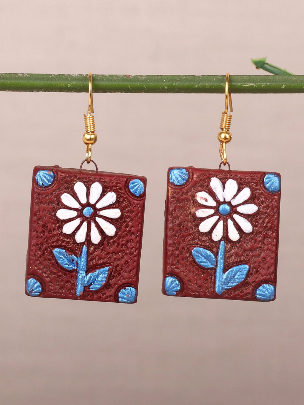 Maroon Flower Designed Terracotta Earrings - A Local Tribe