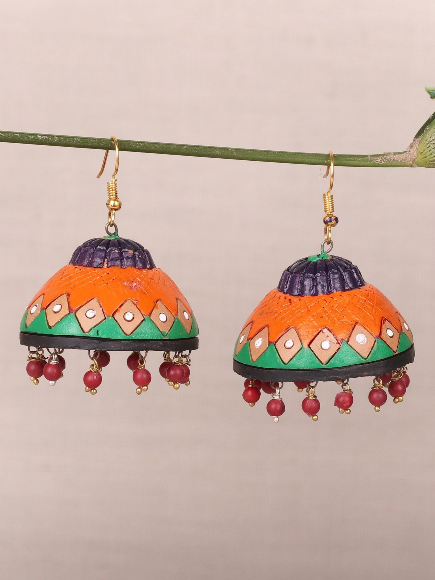 Orange and Blue Terracotta Jhumka Eaarings - A Local Tribe