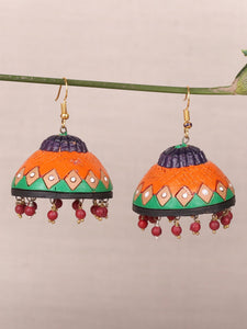 Orange and Blue Terracotta Jhumka Eaarings - A Local Tribe