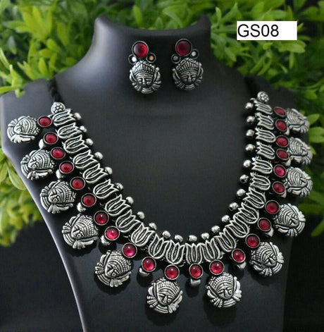 Oxidised Silver Necklace With Lotus Motif - A Local Tribe