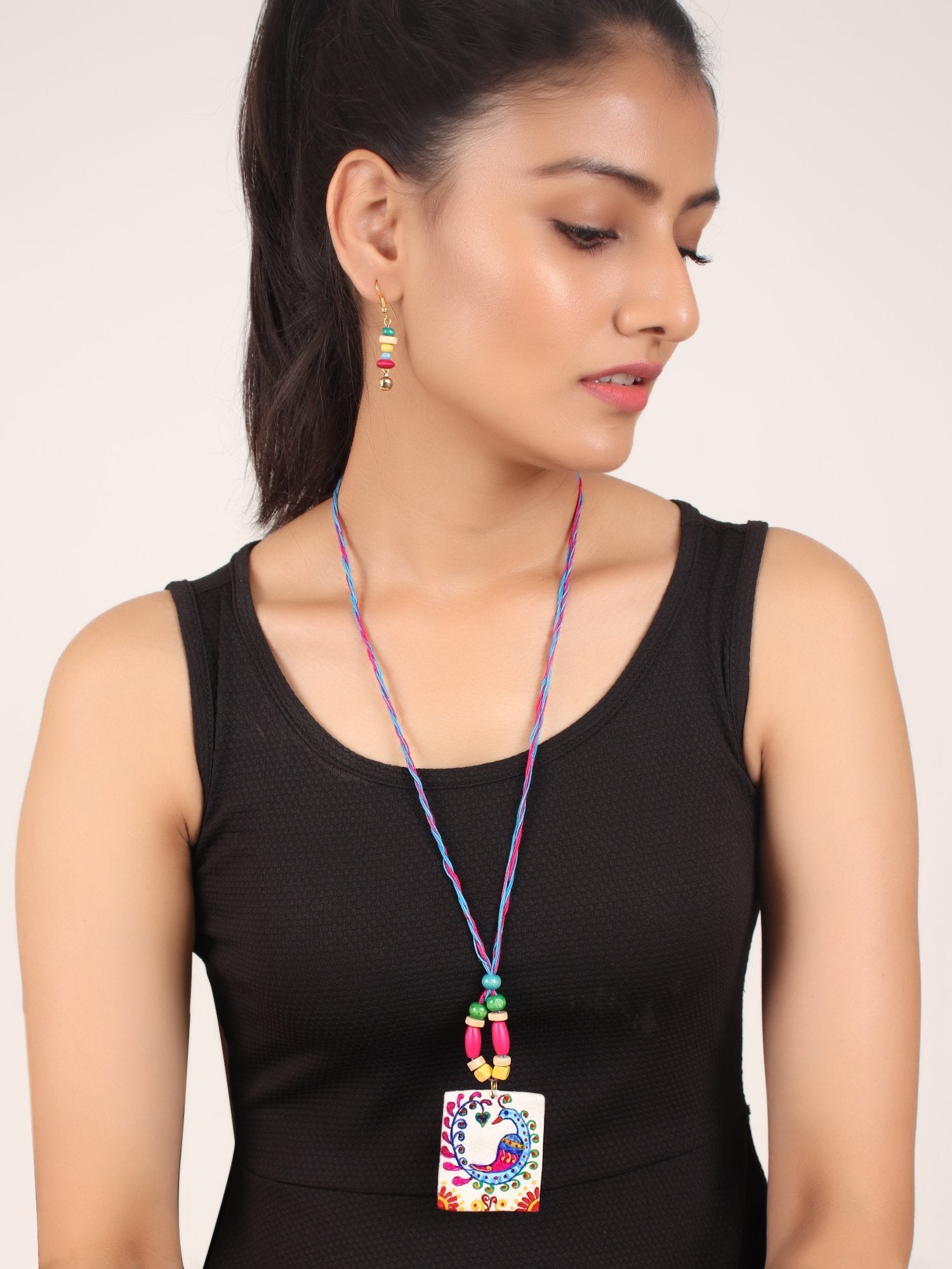Peacock Design Multicoloured Earrings & Necklace Set - A Local Tribe