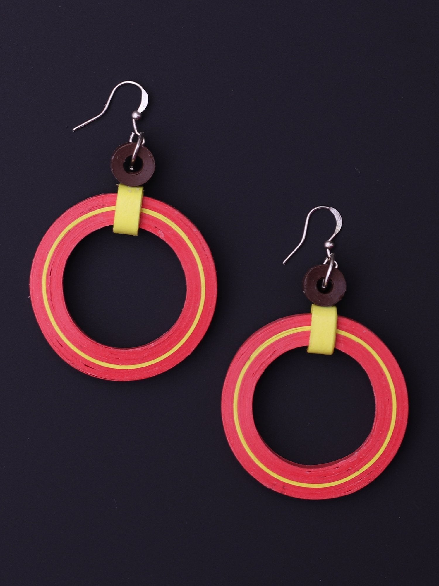 Red Round Earrings With Yellow Tinge - A Local Tribe