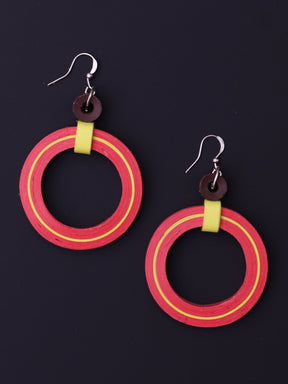 Red Round Earrings With Yellow Tinge - A Local Tribe