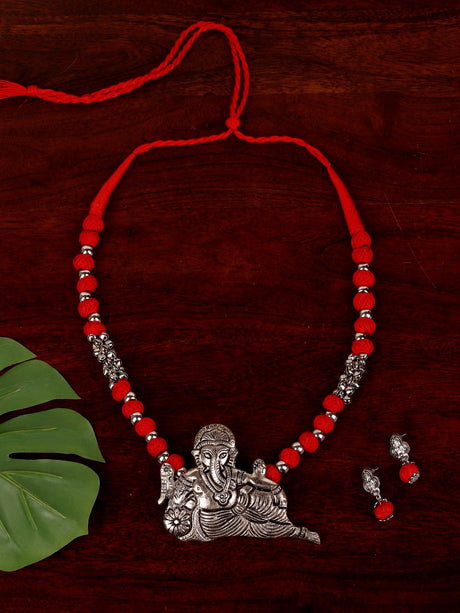 Red Statement Ganesha Necklace & Earrings Set - A Local Tribe
