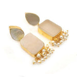 Load image into Gallery viewer, MOP White Quartz Rough Gemstone Gold Plated Earrings
