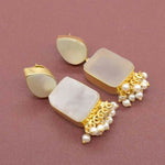 Load image into Gallery viewer, MOP White Quartz Rough Gemstone Gold Plated Earrings
