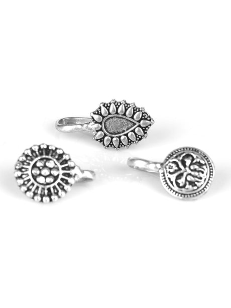 Set of 3 Silver Toned Brass Nose Clip - A Local Tribe