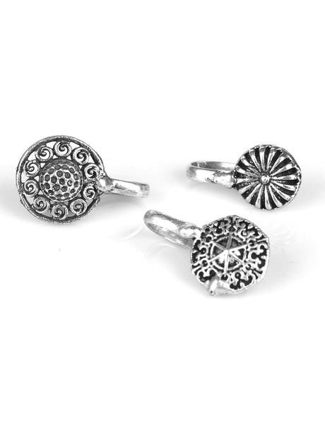 Set of 3 Silver Toned Shield Shape Nose Pin - A Local Tribe