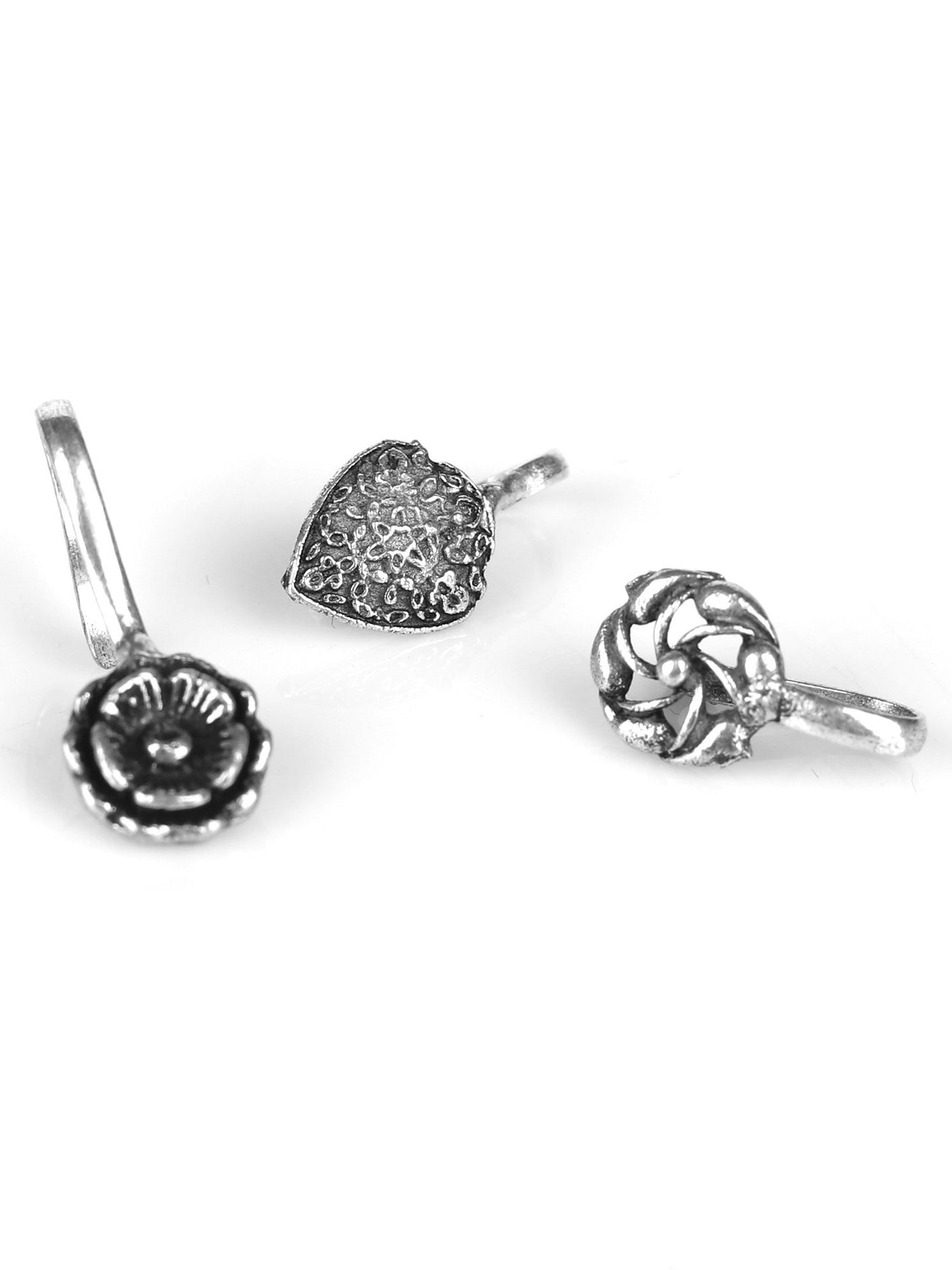 Set Of 3 Tribal Silver Hued Nose Pin - A Local Tribe