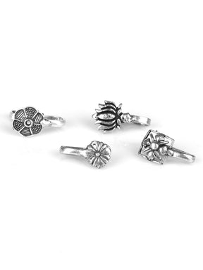 Set of 4 Silver Handcrafted Tribal Nose Pin - A Local Tribe