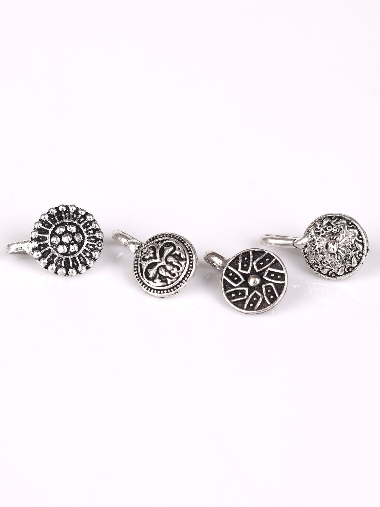 Set of 4 Silver Oxidised Nose Pin - A Local Tribe