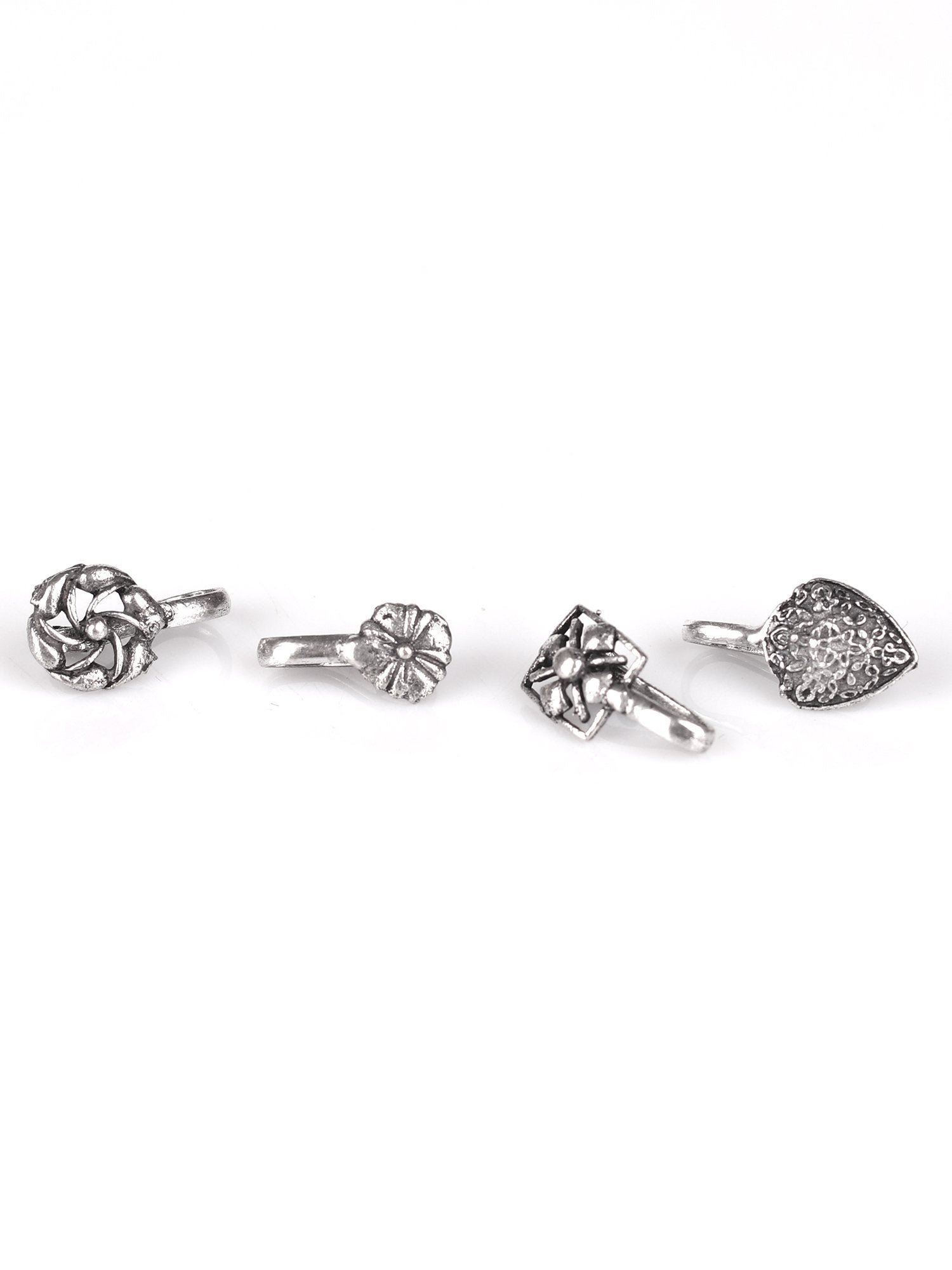 Set of 4 Silver Toned Handcrafted Nose Pin - A Local Tribe