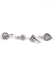 Set of 4 Silver Toned Handcrafted Nose Pin - A Local Tribe