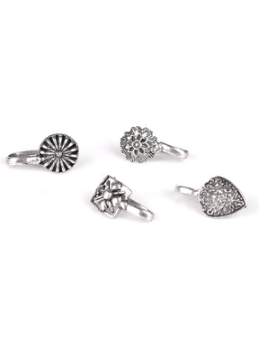 Set of 4 Silver Toned Handcrafted Nose Pin - A Local Tribe