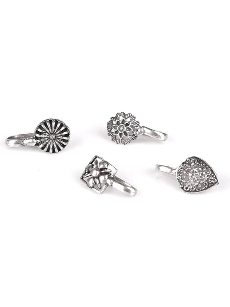 Set of 4 Silver Toned Handcrafted Nose Pin - A Local Tribe