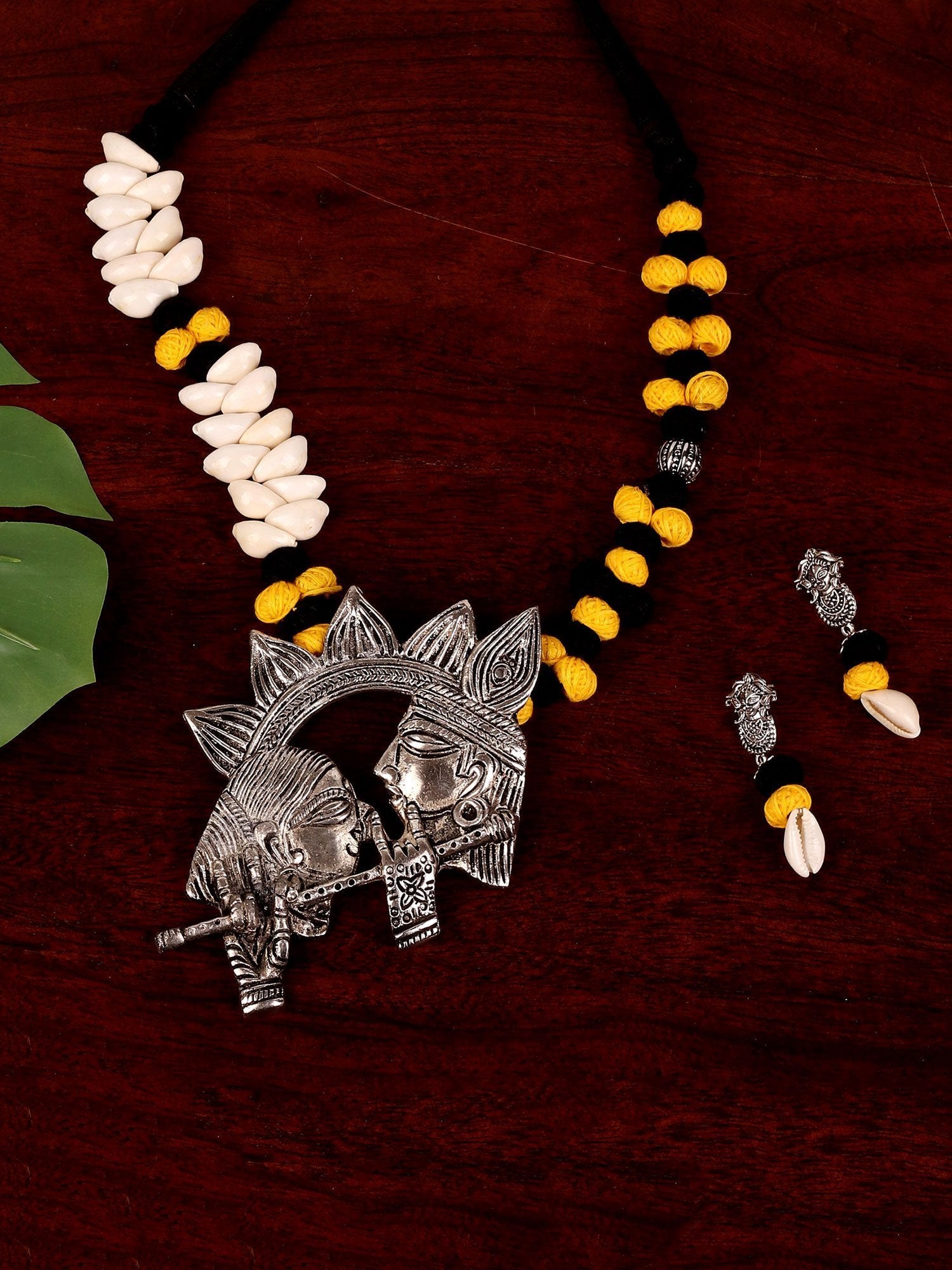 Sri Krishna Yellow & Black Necklace & Earrings Set - A Local Tribe
