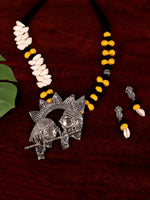 Load image into Gallery viewer, Sri Krishna Yellow &amp; Black Necklace &amp; Earrings Set - A Local Tribe
