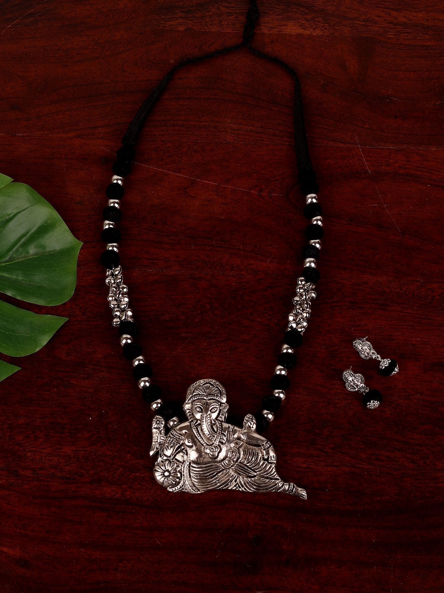 Statement Ganesha Black Necklace & Earrings Set - A Local Tribe