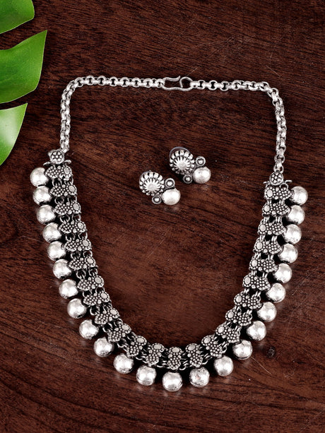 Stone Necklace Set Silver Oxidised Necklace - A Local Tribe