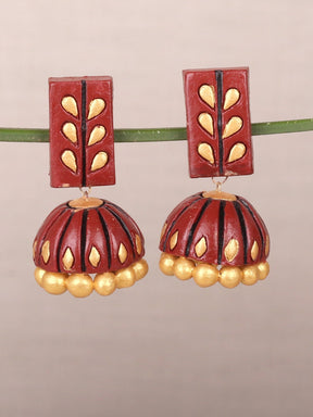 Stylish Maroon Elongated Dome Shaped Earrings - A Local Tribe