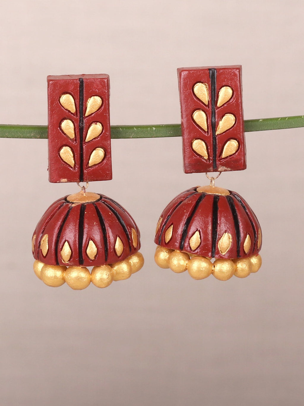 Stylish Maroon Elongated Dome Shaped Earrings - A Local Tribe