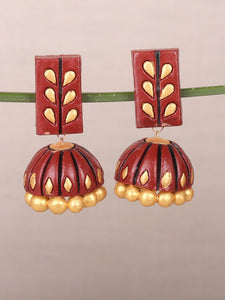 Stylish Maroon Elongated Dome Shaped Earrings - A Local Tribe