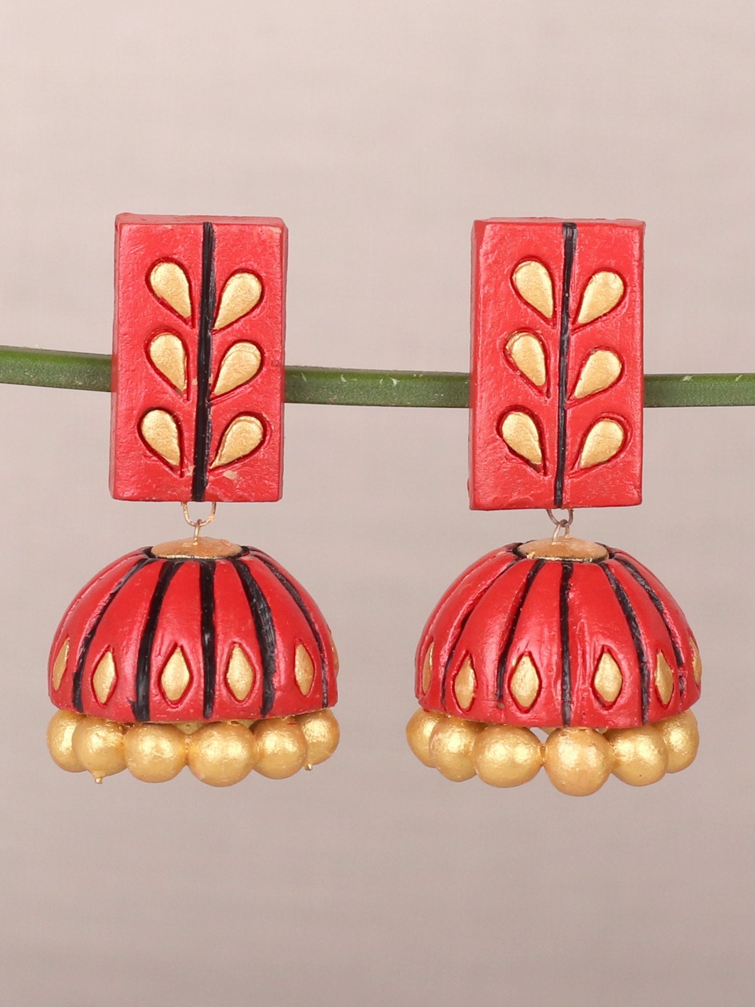 Stylish Red Elongated Dome Shaped Earrings - A Local Tribe