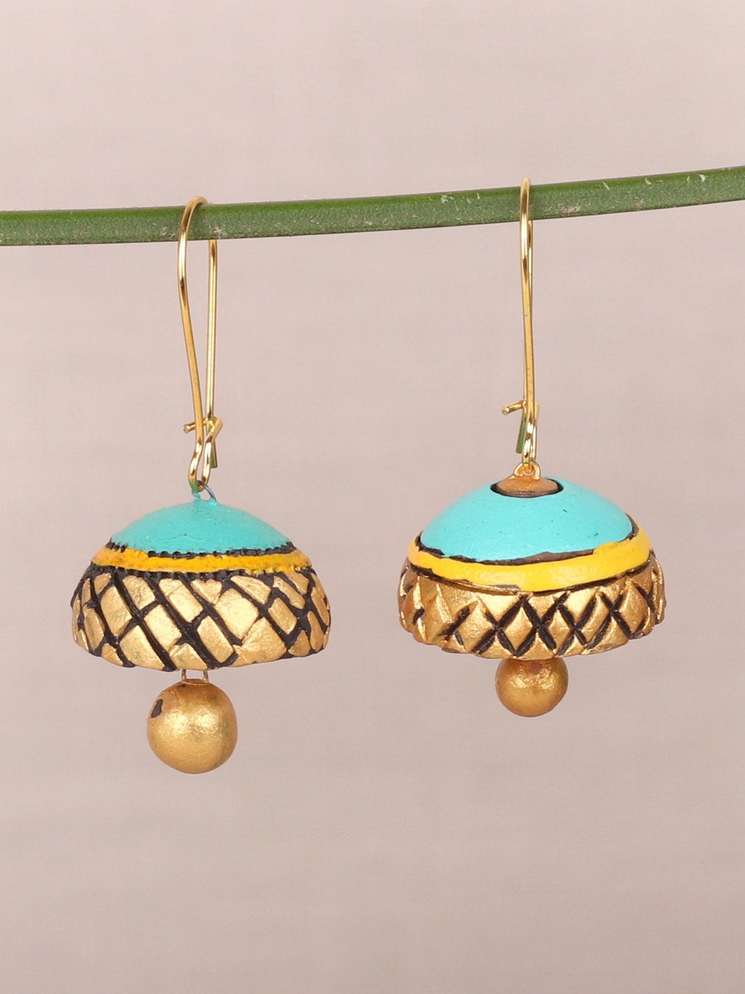 Turquoise Dome Shaped Terracotta Clay Jhumka Earrings A Local Tribe