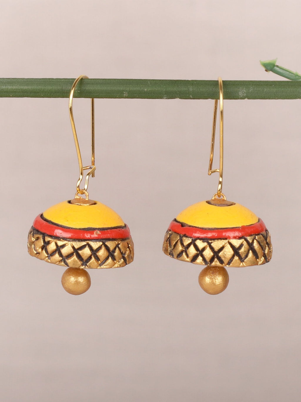 Yellow Dome Shaped Jhumka Earrings - A Local Tribe