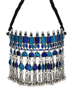 Load image into Gallery viewer, Vibrant Turquoise &amp; Violet Glass Stones Embedded Adjustable Length Thread Closure Choker Necklace
